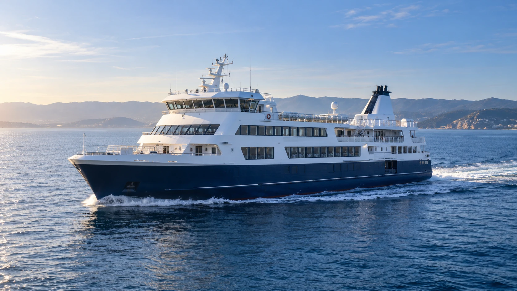 Illustrative passenger ferry sailing in coastal waters