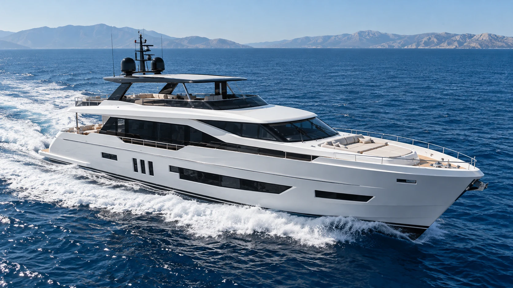 Illustrative motor yacht underway in the Mediterranean